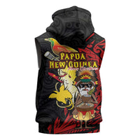 Papua New Guinea Christmas Sleeveless Zip Hoodie Funny Melanesian Santa with Bird-of-paradise Tribal Style LT03 - Polynesian Pride