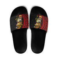 Papua New Guinea Christmas Slide Sandals Funny Melanesian Santa with Bird-of-paradise Tribal Style LT03 Black - Polynesian Pride