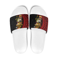 Papua New Guinea Christmas Slide Sandals Funny Melanesian Santa with Bird-of-paradise Tribal Style LT03 Black - Polynesian Pride