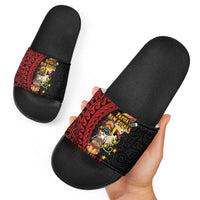Papua New Guinea Christmas Slide Sandals Funny Melanesian Santa with Bird-of-paradise Tribal Style LT03 - Polynesian Pride