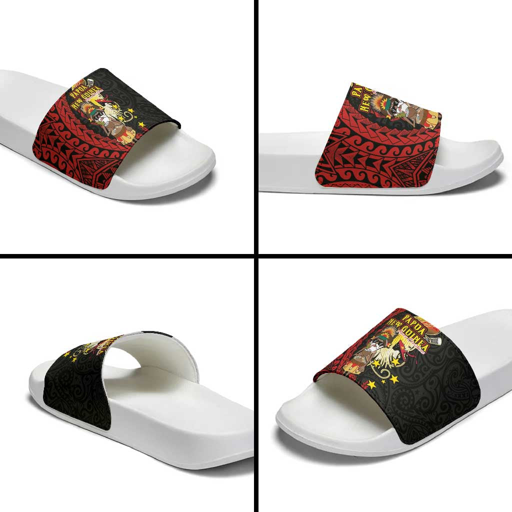 Papua New Guinea Christmas Slide Sandals Funny Melanesian Santa with Bird-of-paradise Tribal Style LT03 - Polynesian Pride