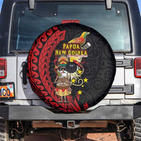 Papua New Guinea Christmas Spare Tire Cover Funny Melanesian Santa with Bird-of-paradise Tribal Style LT03 Black - Polynesian Pride