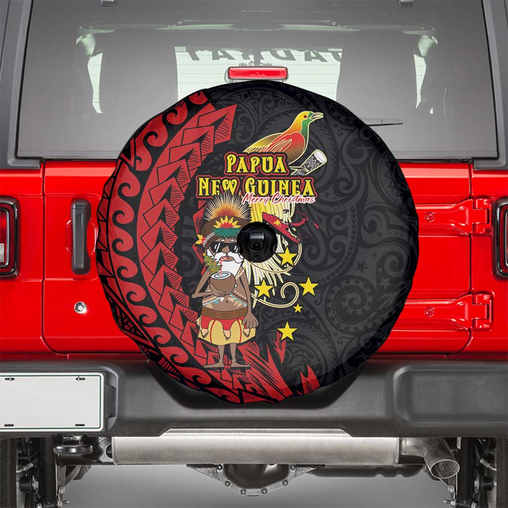 Papua New Guinea Christmas Spare Tire Cover Funny Melanesian Santa with Bird-of-paradise Tribal Style LT03 - Polynesian Pride