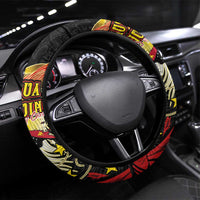 Papua New Guinea Christmas Steering Wheel Cover Funny Melanesian Santa with Bird-of-paradise Tribal Style LT03 Universal Fit Black - Polynesian Pride
