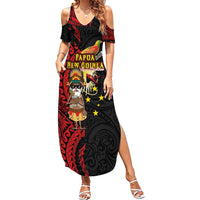 Papua New Guinea Christmas Summer Maxi Dress Funny Melanesian Santa with Bird-of-paradise Tribal Style LT03 Women Black - Polynesian Pride