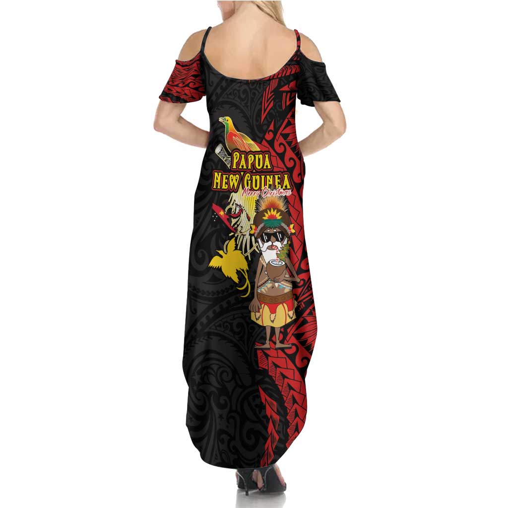 Papua New Guinea Christmas Summer Maxi Dress Funny Melanesian Santa with Bird-of-paradise Tribal Style LT03 - Polynesian Pride
