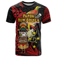 Papua New Guinea Christmas T Shirt Funny Melanesian Santa with Bird-of-paradise Tribal Style LT03 Black - Polynesian Pride
