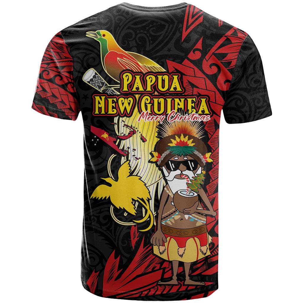Papua New Guinea Christmas T Shirt Funny Melanesian Santa with Bird-of-paradise Tribal Style LT03 - Polynesian Pride