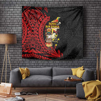 Papua New Guinea Christmas Tapestry Funny Melanesian Santa with Bird-of-paradise Tribal Style LT03 Black - Polynesian Pride