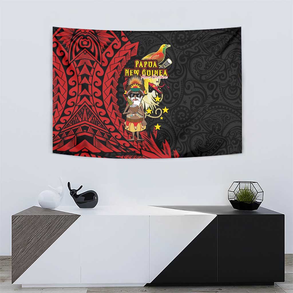Papua New Guinea Christmas Tapestry Funny Melanesian Santa with Bird-of-paradise Tribal Style LT03 - Polynesian Pride