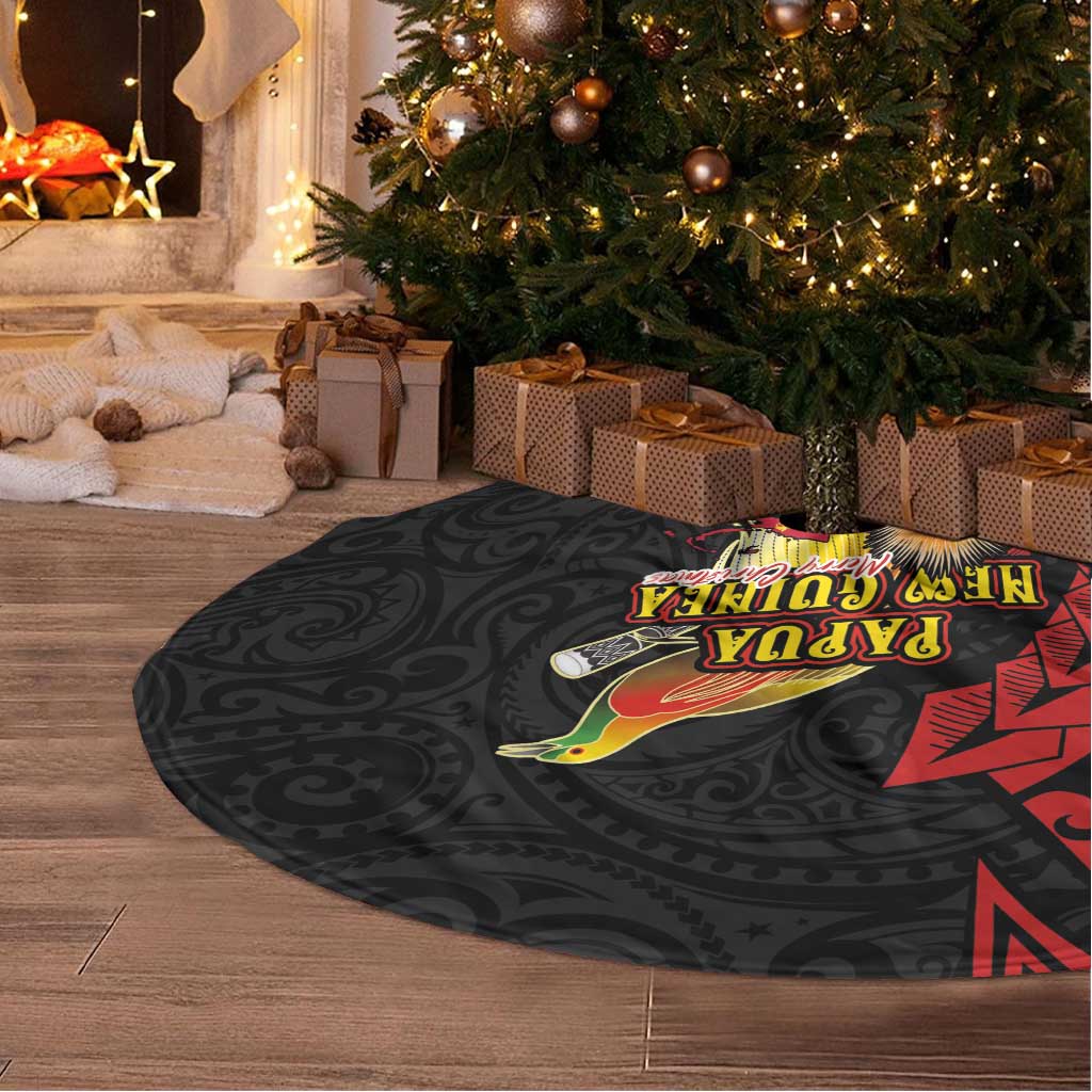 Papua New Guinea Christmas Tree Skirt Funny Melanesian Santa with Bird-of-paradise Tribal Style - Polynesian Pride