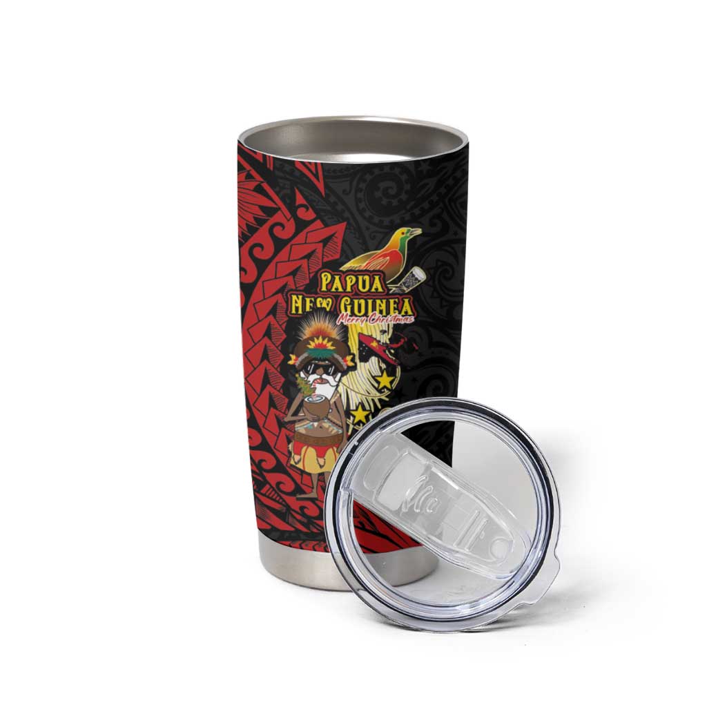 Papua New Guinea Christmas Tumbler Cup Funny Melanesian Santa with Bird-of-paradise Tribal Style LT03 - Polynesian Pride