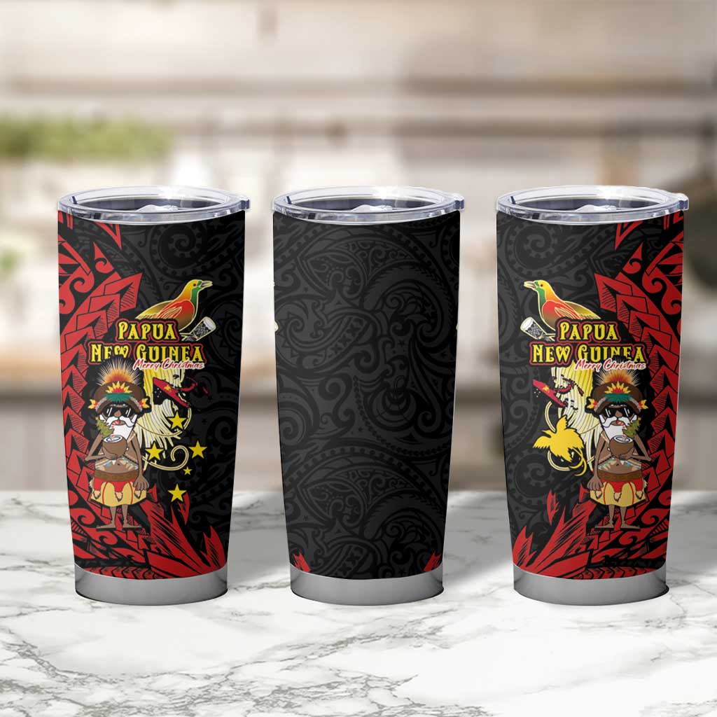 Papua New Guinea Christmas Tumbler Cup Funny Melanesian Santa with Bird-of-paradise Tribal Style LT03 - Polynesian Pride
