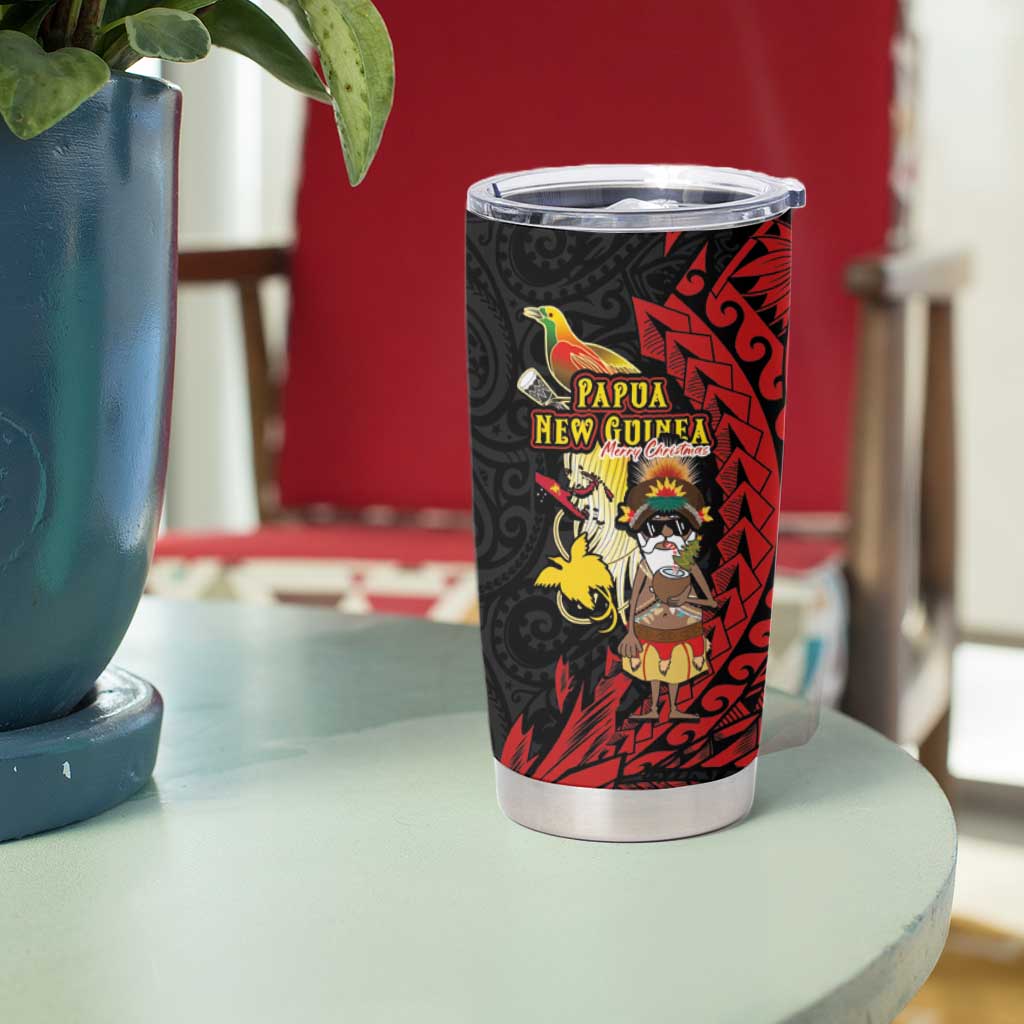 Papua New Guinea Christmas Tumbler Cup Funny Melanesian Santa with Bird-of-paradise Tribal Style LT03 - Polynesian Pride