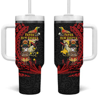 Papua New Guinea Christmas Tumbler With Handle Funny Melanesian Santa with Bird-of-paradise Tribal Style LT03 One Size: 40 oz Black - Polynesian Pride