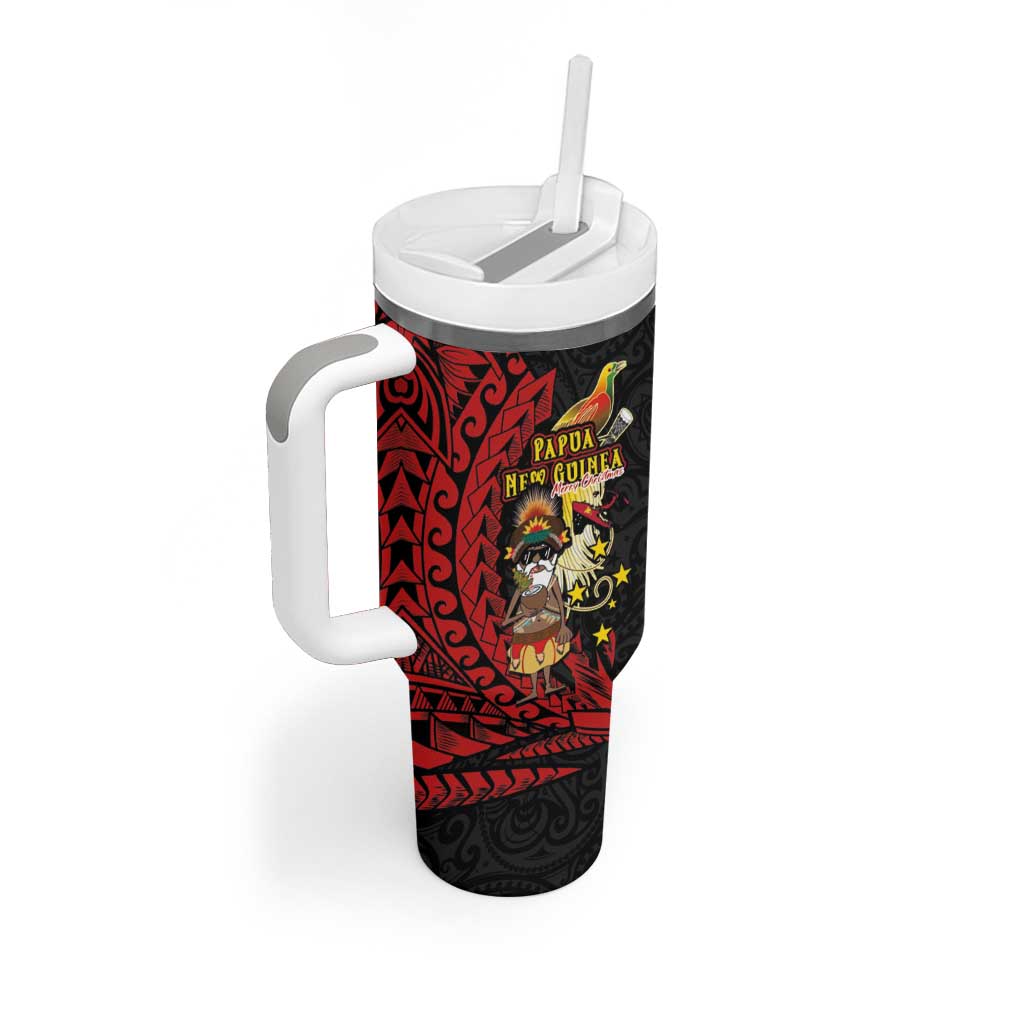 Papua New Guinea Christmas Tumbler With Handle Funny Melanesian Santa with Bird-of-paradise Tribal Style LT03 - Polynesian Pride
