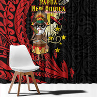 Papua New Guinea Christmas Window Curtain Funny Melanesian Santa with Bird-of-paradise Tribal Style LT03 - Polynesian Pride
