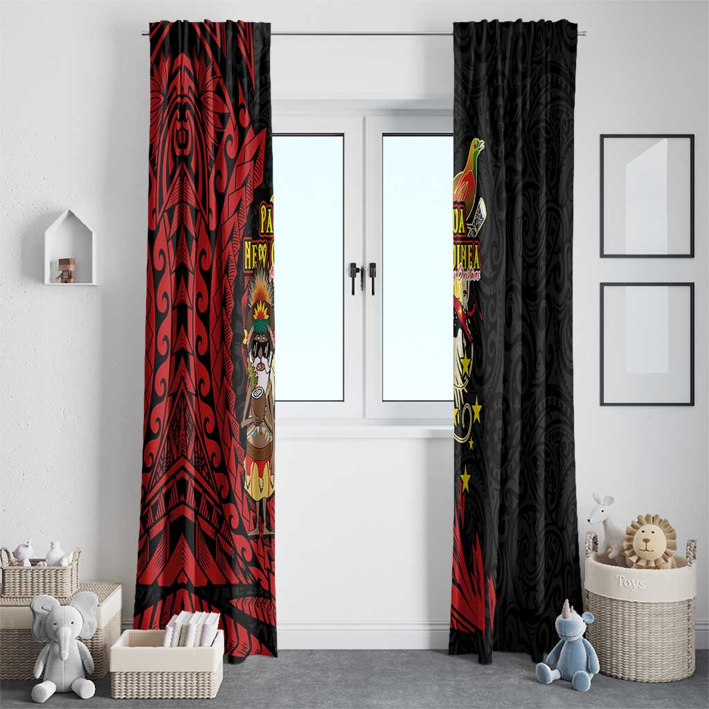 Papua New Guinea Christmas Window Curtain Funny Melanesian Santa with Bird-of-paradise Tribal Style LT03 - Polynesian Pride