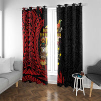Papua New Guinea Christmas Window Curtain Funny Melanesian Santa with Bird-of-paradise Tribal Style LT03 With Grommets Black - Polynesian Pride