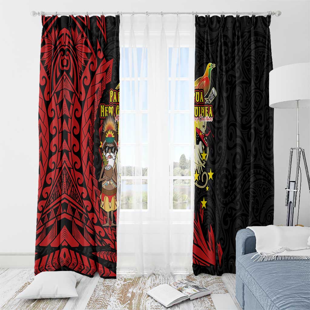 Papua New Guinea Christmas Window Curtain Funny Melanesian Santa with Bird-of-paradise Tribal Style LT03 - Polynesian Pride