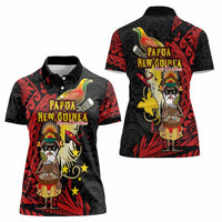 Papua New Guinea Christmas Women Polo Shirt Funny Melanesian Santa with Bird-of-paradise Tribal Style LT03 - Polynesian Pride