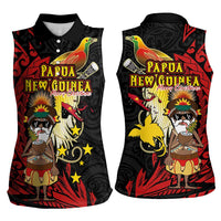 Papua New Guinea Christmas Women Sleeveless Polo Shirt Funny Melanesian Santa with Bird-of-paradise Tribal Style LT03 - Polynesian Pride