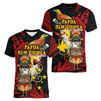 Papua New Guinea Christmas Women V-Neck T-Shirt Funny Melanesian Santa with Bird-of-paradise Tribal Style LT03 - Polynesian Pride