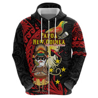 Papua New Guinea Christmas Zip Hoodie Funny Melanesian Santa with Bird-of-paradise Tribal Style LT03 - Polynesian Pride