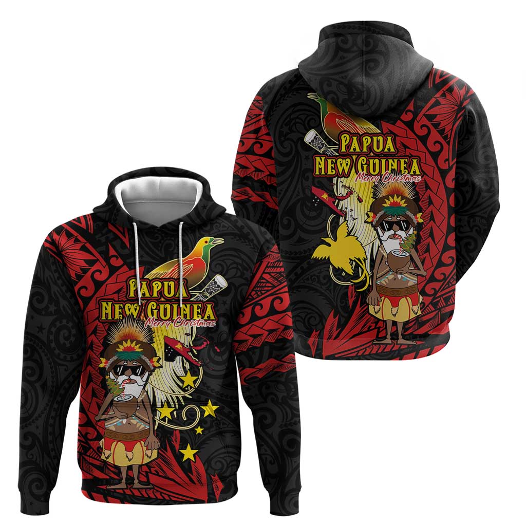 Papua New Guinea Christmas Zip Hoodie Funny Melanesian Santa with Bird-of-paradise Tribal Style LT03 - Polynesian Pride