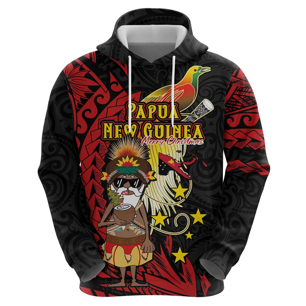 Papua New Guinea Christmas Zip Hoodie Funny Melanesian Santa with Bird-of-paradise Tribal Style LT03 - Polynesian Pride