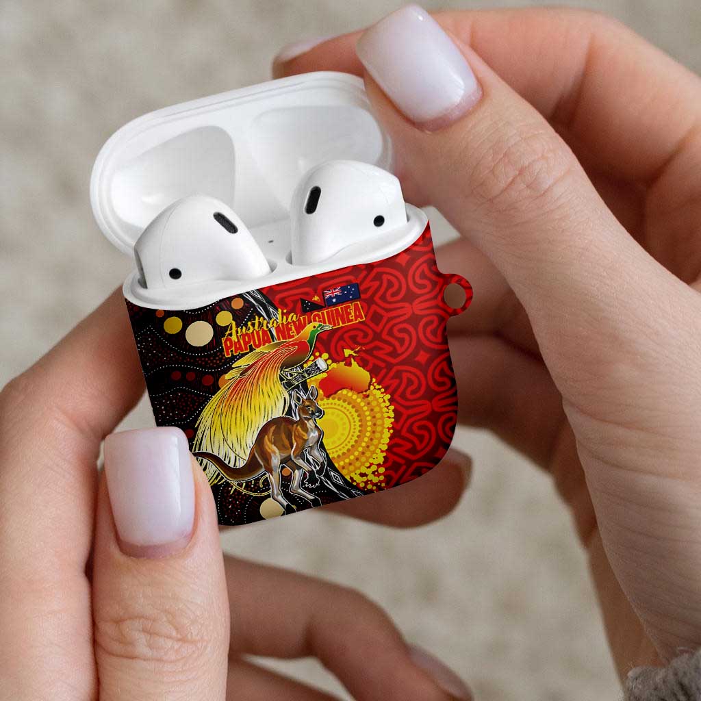 Australia and Papua New Guinea Together AirPods Case Bird-of-paradise and Kangaroo with Oro Tapa and Aboriginal Art Motifs LT03 - Polynesian Pride