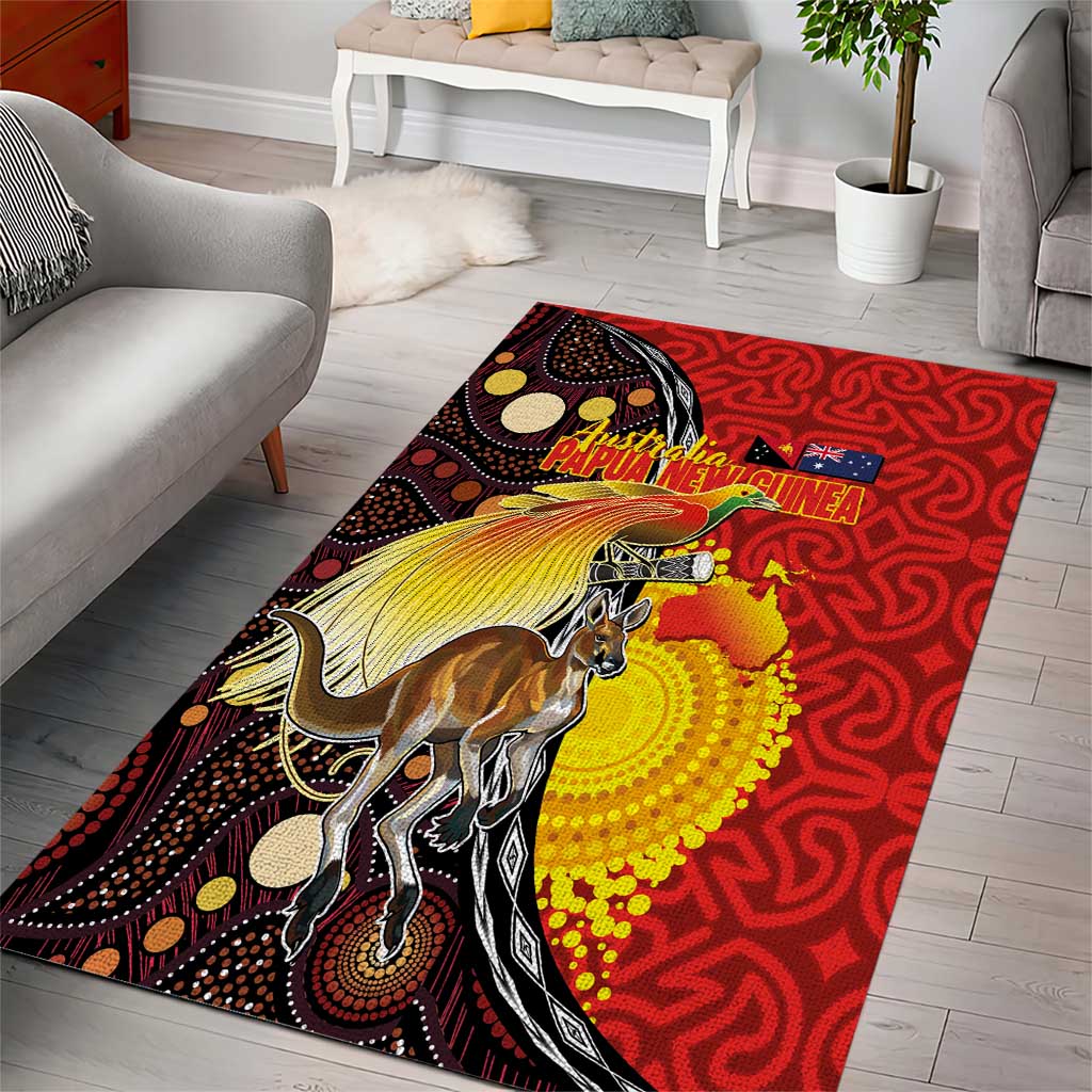 Australia and Papua New Guinea Together Area Rug Bird-of-paradise and Kangaroo with Oro Tapa and Aboriginal Art Motifs LT03 - Polynesian Pride