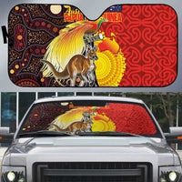Australia and Papua New Guinea Together Auto Sun Shade Bird-of-paradise and Kangaroo with Oro Tapa and Aboriginal Art Motifs LT03 Black - Polynesian Pride