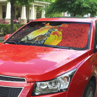 Australia and Papua New Guinea Together Auto Sun Shade Bird-of-paradise and Kangaroo with Oro Tapa and Aboriginal Art Motifs LT03 - Polynesian Pride