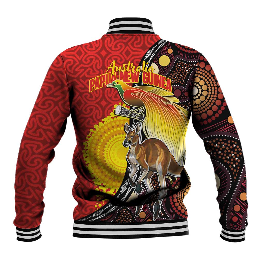 Australia and Papua New Guinea Together Baseball Jacket Bird-of-paradise and Kangaroo with Oro Tapa and Aboriginal Art Motifs LT03 - Polynesian Pride