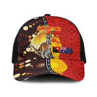 Australia and Papua New Guinea Together Baseball Net Cap Bird-of-paradise and Kangaroo with Oro Tapa and Aboriginal Art Motifs LT03 One Size Black Black - Polynesian Pride
