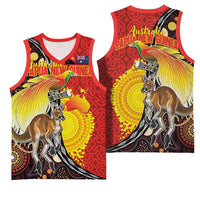 Australia and Papua New Guinea Together Basketball Jersey Bird-of-paradise and Kangaroo with Oro Tapa and Aboriginal Art Motifs LT03 - Polynesian Pride