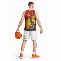 Australia and Papua New Guinea Together Basketball Jersey Bird-of-paradise and Kangaroo with Oro Tapa and Aboriginal Art Motifs LT03 - Polynesian Pride