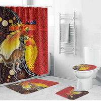 Australia and Papua New Guinea Together Bathroom Set Bird-of-paradise and Kangaroo with Oro Tapa and Aboriginal Art Motifs LT03 Bathroom Set (4 pcs) Black - Polynesian Pride
