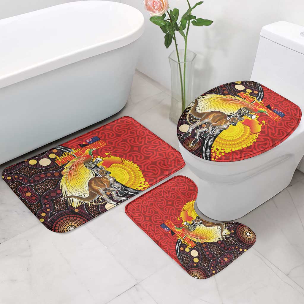 Australia and Papua New Guinea Together Bathroom Set Bird-of-paradise and Kangaroo with Oro Tapa and Aboriginal Art Motifs LT03 - Polynesian Pride