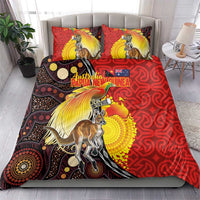 Australia and Papua New Guinea Together Bedding Set Bird-of-paradise and Kangaroo with Oro Tapa and Aboriginal Art Motifs LT03 - Polynesian Pride