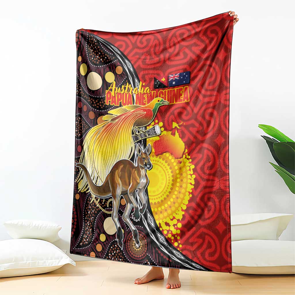 Australia and Papua New Guinea Together Blanket Bird-of-paradise and Kangaroo with Oro Tapa and Aboriginal Art Motifs LT03 - Polynesian Pride