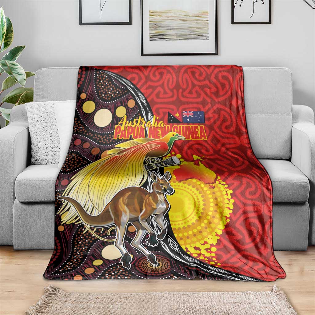 Australia and Papua New Guinea Together Blanket Bird-of-paradise and Kangaroo with Oro Tapa and Aboriginal Art Motifs LT03 - Polynesian Pride