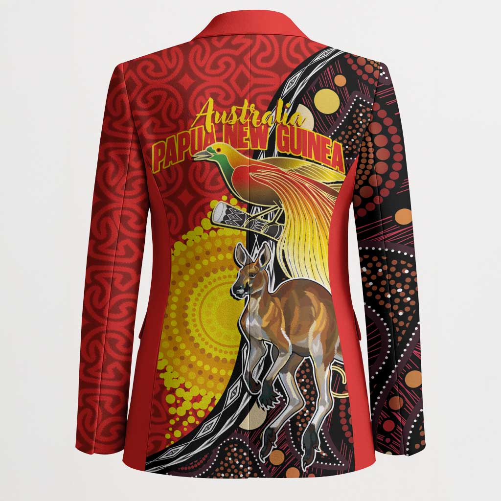 Australia and Papua New Guinea Together Blazer Bird-of-paradise and Kangaroo with Oro Tapa and Aboriginal Art Motifs LT03 - Polynesian Pride