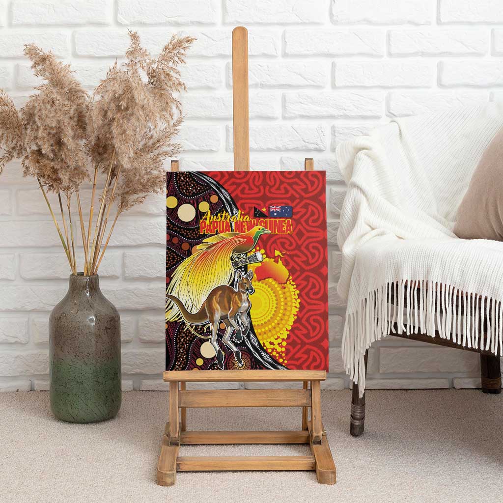 Australia and Papua New Guinea Together Canvas Wall Art Bird-of-paradise and Kangaroo with Oro Tapa and Aboriginal Art Motifs LT03 - Polynesian Pride