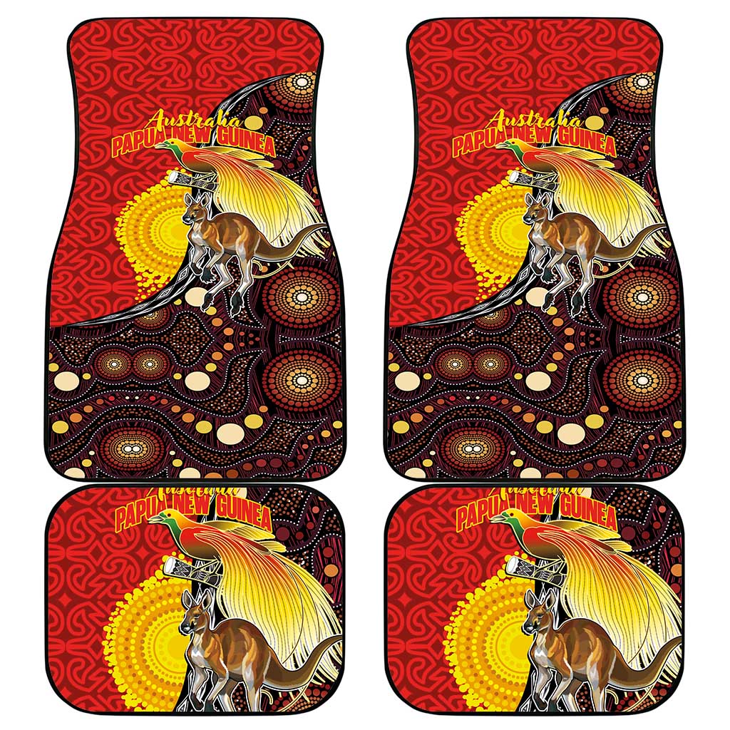 Australia and Papua New Guinea Together Car Mats Bird-of-paradise and Kangaroo with Oro Tapa and Aboriginal Art Motifs LT03 - Polynesian Pride