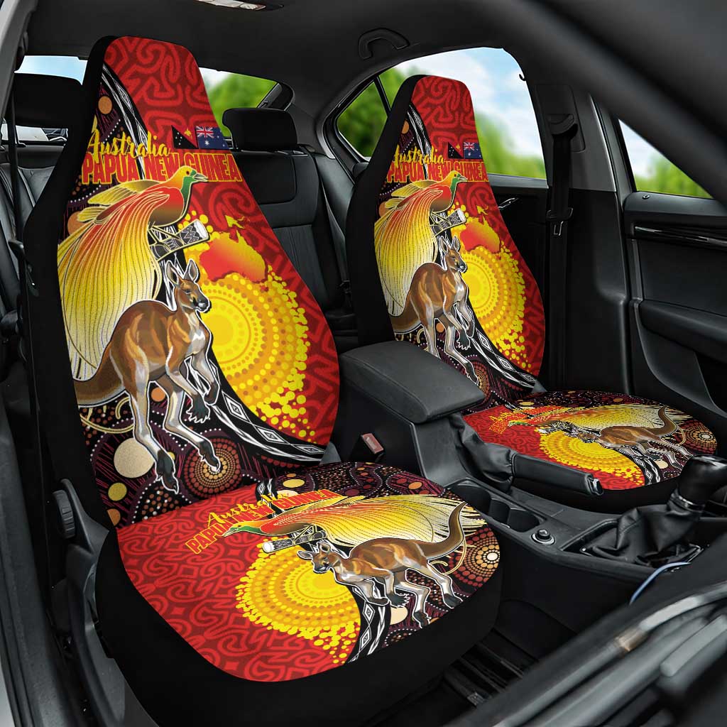 Australia and Papua New Guinea Together Car Seat Cover Bird-of-paradise and Kangaroo with Oro Tapa and Aboriginal Art Motifs LT03 One Size Black - Polynesian Pride