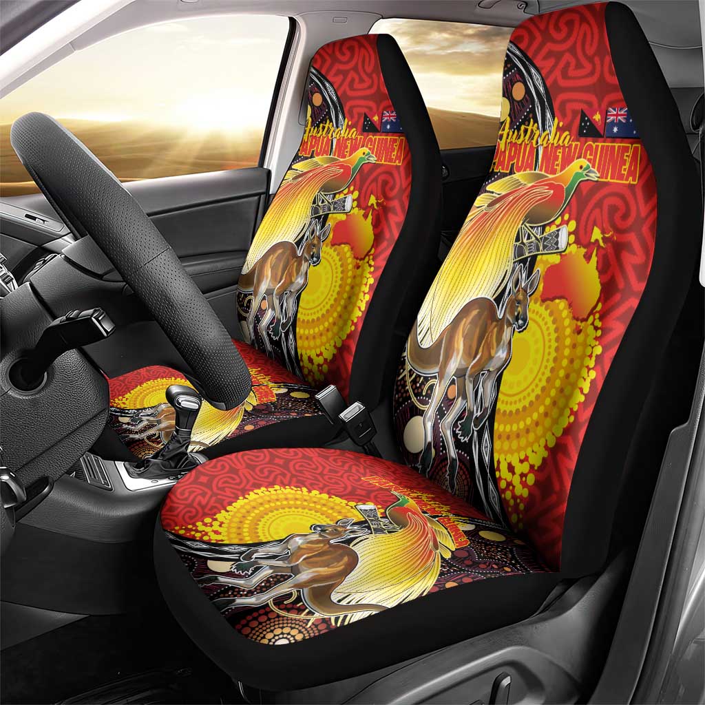 Australia and Papua New Guinea Together Car Seat Cover Bird-of-paradise and Kangaroo with Oro Tapa and Aboriginal Art Motifs LT03 - Polynesian Pride