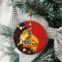 Australia and Papua New Guinea Together Ceramic Ornament Bird-of-paradise and Kangaroo with Oro Tapa and Aboriginal Art Motifs LT03 - Polynesian Pride