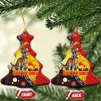 Australia and Papua New Guinea Together Ceramic Ornament Bird-of-paradise and Kangaroo with Oro Tapa and Aboriginal Art Motifs LT03 Christmas Tree Black - Polynesian Pride